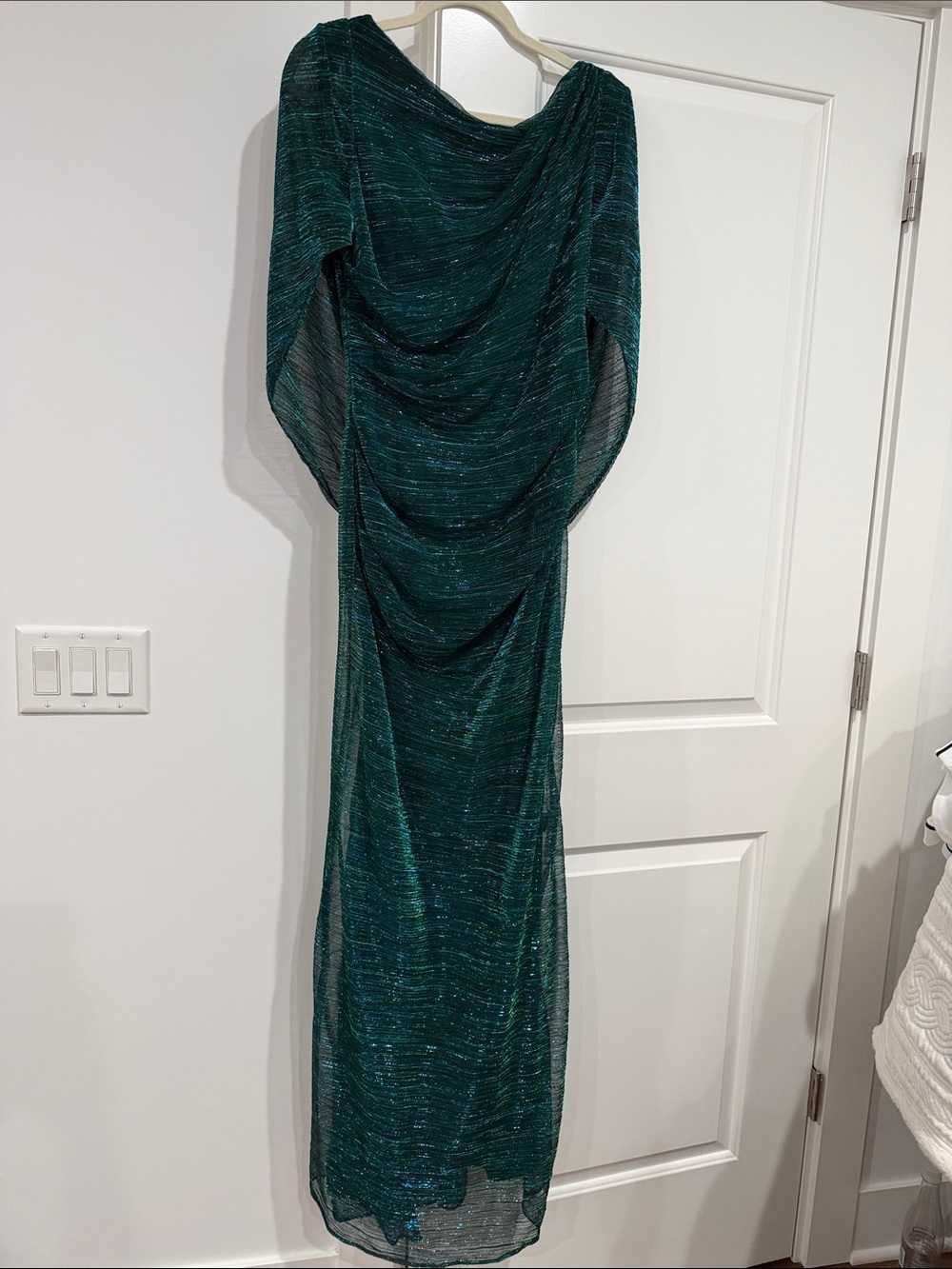 Elegant Teal Green Draped Evening Dress